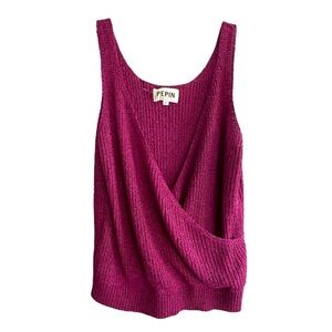 Anthropologie Pepin Sweater Tank Knit Top Wrap Women Size Small Dark Pink